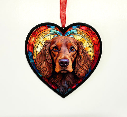 Cocker Spaniel (Working) Chocolate Stained Glass Effect Heart Suncatcher